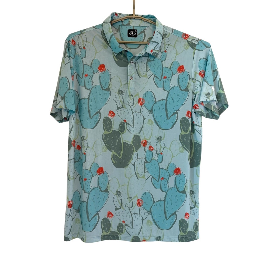 Raised By Coyotes NOPALITOS Polo Shirt Mens XL Golf Blue Cactus Prickly Pear